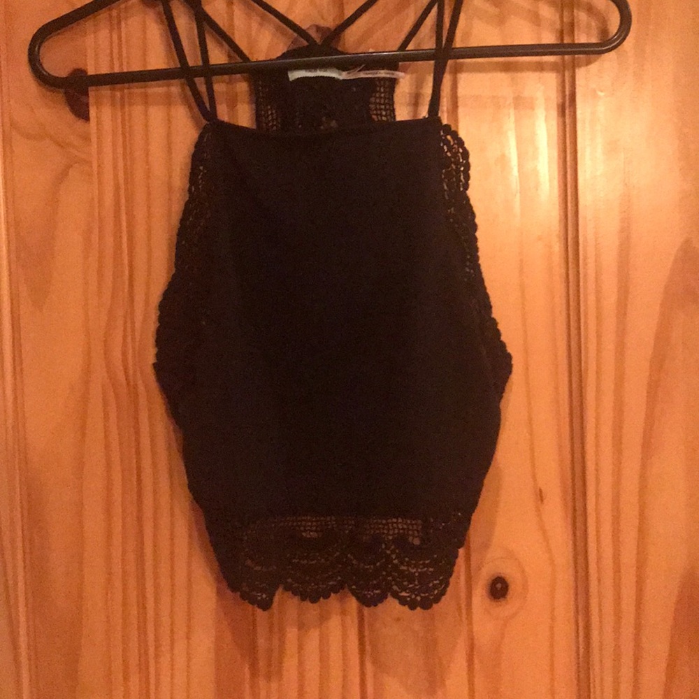 Black open back tank top.